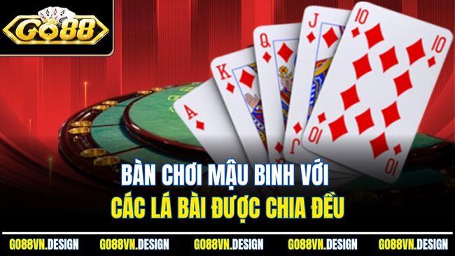 Bàn chơi Mậu Binh với các lá bài được chia đều